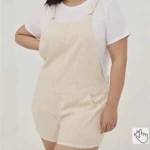 Torrid Linen Blend Shortall Overalls Striped Neutral Summer